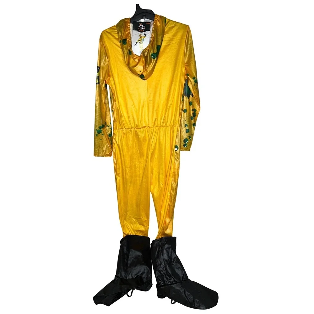 Kids Skeleton Hazmat‎ Suit Halloween Costume Yellow Green Splatter Hood Jumpsuit - Picture 2 of 4